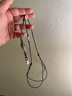 Boho Silver Tassel Necklace with Pink Beads